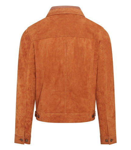 Mens Trucker Goat Suede Western Leather Jeans Jacket - Yangon - Tan