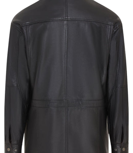 Mens Soft Italian Leather Parka Coat-Winnipeg - Black-Brown