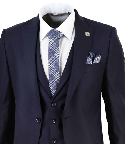 New Mens 3 Piece Suit Plain Navy Classic Tailored Fit Smart Casual 1920s Formal