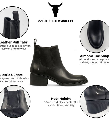 Windsorsmith Womens Black Classic Leather Ankle Chelsea Boots - Replace