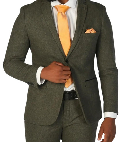 Men's Olive Green Wool Blend Tweed Formal Blazer