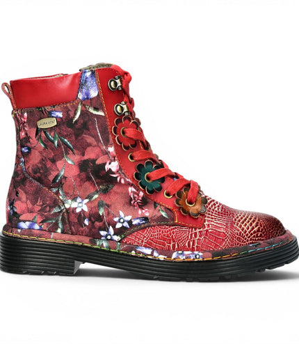 Laura Vita Women's Gothic Victorian Floral Red Leather Lace-Up Boots - Incaso-39