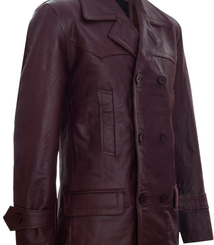 Mens Cowhide Leather Peacoat-Krakaw - Burgundy