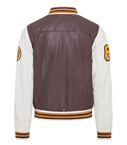 Mens Baseball Leather Letterman Bomber Jacket - Ashwood - Burgundy