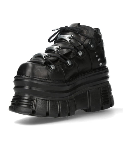New Rock M-106-C178 Black Tower Gothic Punk Chunky Ankle Boots