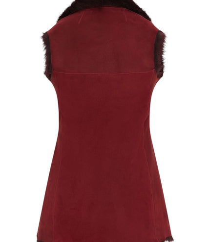 Women's Toscana Sheepskin Long Gilet-Sorocaba - Burgundy