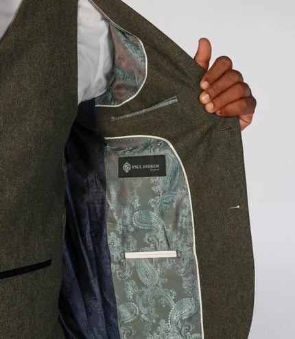 Men's Olive Green Wool Blend Tweed Formal Blazer