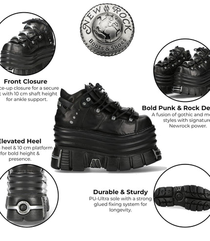 New Rock M-106-C181 Black Gothic Punk Chunky Platform Ankle Boots