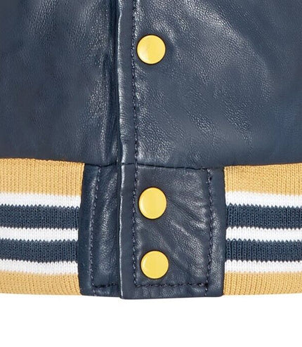 Kids Blue Letterman Leather Varsity College Bomber Jacket