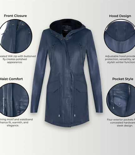 Womens Mid Length Hooded Parka Jacket-Oakengates - Navy