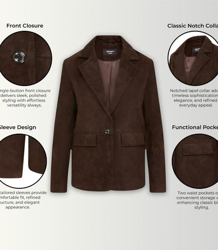 Womens Soft Goat Suede Leather Brown Blazer Jacket-Kolkata