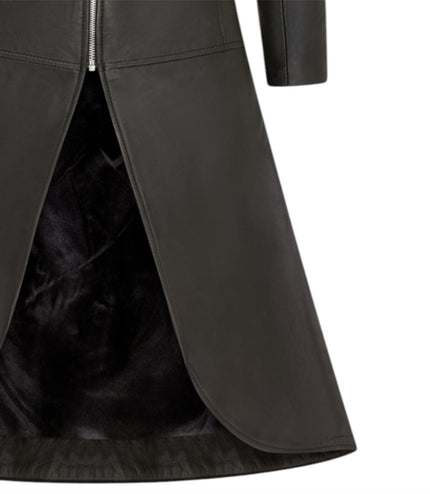 Womens Goth Black Leather High Collar Victorian Flare Tailcoat - Challa
