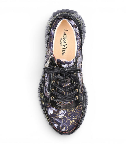Laura Vita Women's Goth Victorian Floral Black Leather Trainer Sneaker - Burton-43