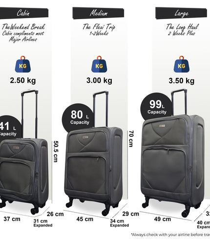 Nagoya Set of 3 Soft Shell Suitcase in Grey