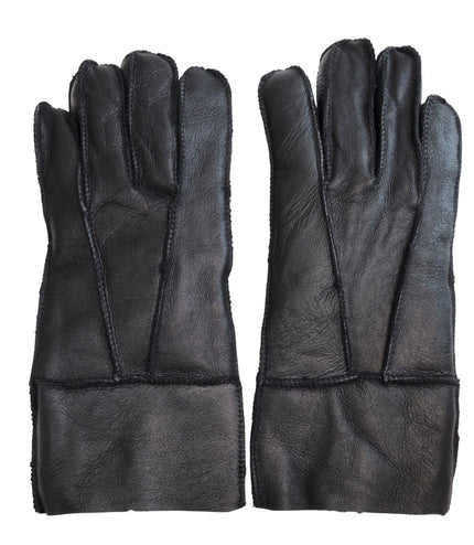 Infinity Leather Unisex Black Sheepskin Leather Gloves with Roll Up/Down Cuff