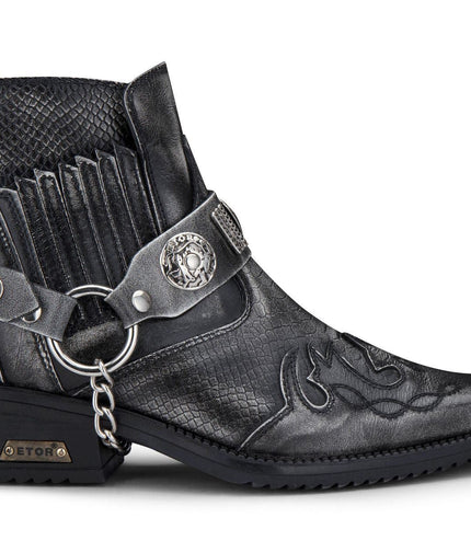 Mens Grey Snakeskin Winklepicker Cowboy Leather Ankle Boots