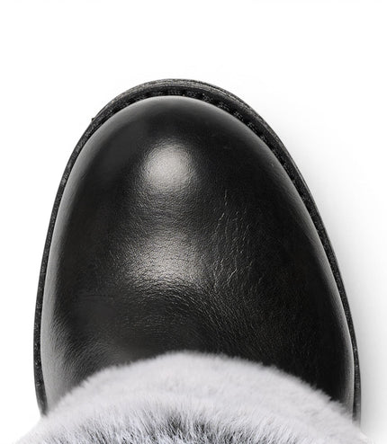 Windsorsmith Womens Mid Calf Black Leather High Heel Fur Boots - Lovestruck