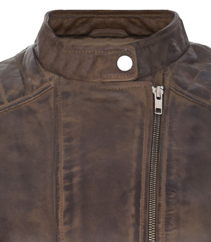 Womens Leather Biker Jacket-Celaya - Brown
