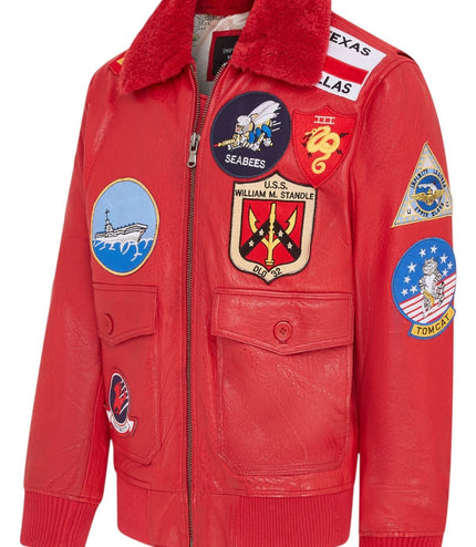 Mens A2 Top Gun Leather Bomber Jacket-Camborne - Red