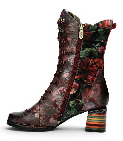 Laura Vita Women's Goth Victorian Floral Wine Leather High Lace-Up Boots - Ibcano-15