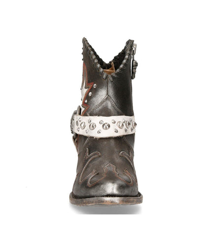 New Rock Grey Leather Pointed Cowboy Boots - WSTM004-S2