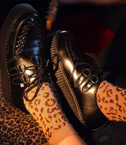 TUK Viva High Creeper Black Leather Platform Lace-Up Goth Shoes - AV6802