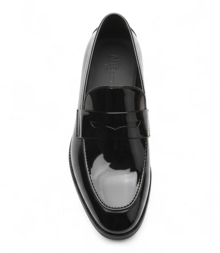 Mens Black Patent Faux Leather Formal Penny Loafers