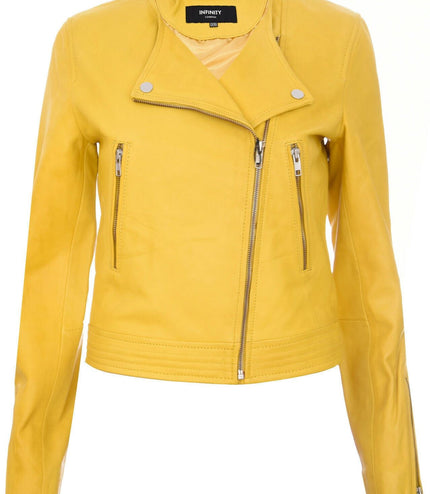Womens Collarless Biker Jacket-Padova - Yellow