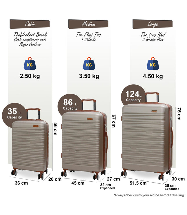 Armidale Set of 3 Hard Shell Suitcase in Champagne