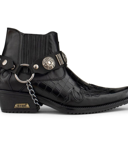 Men's Black Leather Western Winklepicker Gothic Shoes