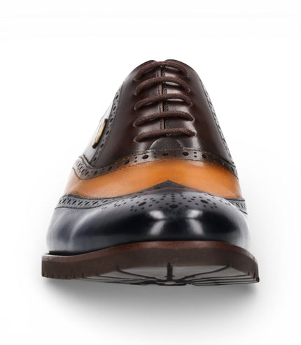 Lorenzo Conti Men's Blue Brown Leather Brogue Oxford DressShoes - Antonin 01