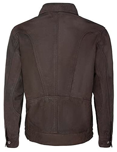 Mens Classic Harrington Bomber Leather Jacket-Minsk - Brown