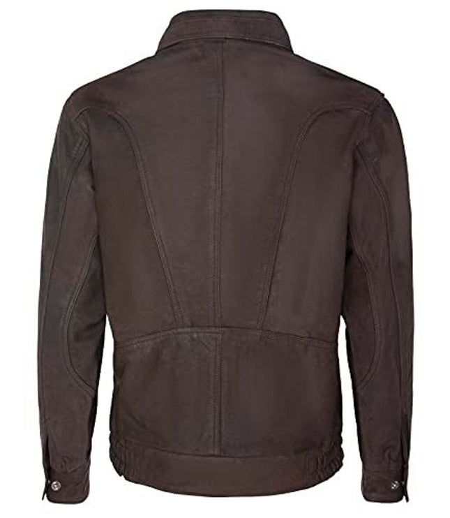 Mens Classic Harrington Bomber Leather Jacket-Minsk - Brown