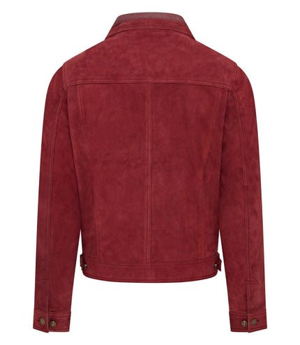 Mens Trucker Goat Suede Western Leather Jeans Jacket - Yangon - Burgundy