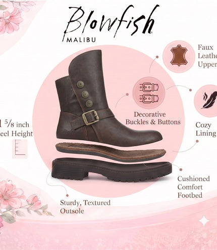 Blowfish Malibu Women's Brown Faux Leather Winter Biker Boots - Venice-Cozy