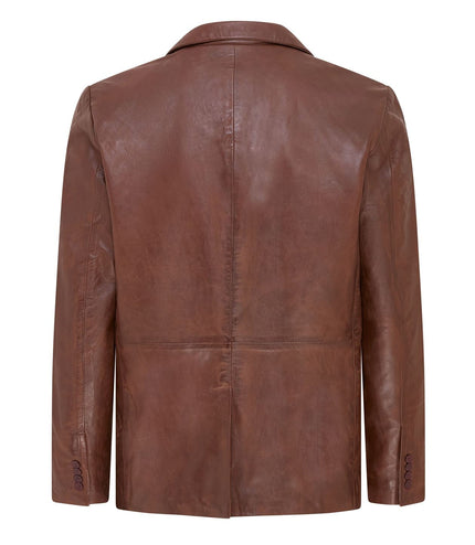 Mens Leather Blazer Jacket Soft Real Italian Leather Fitted Vintage Coat - Brown