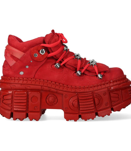 New Rock M-106Wall-C13 Metallic Red Leather Gothic Ankle Boots