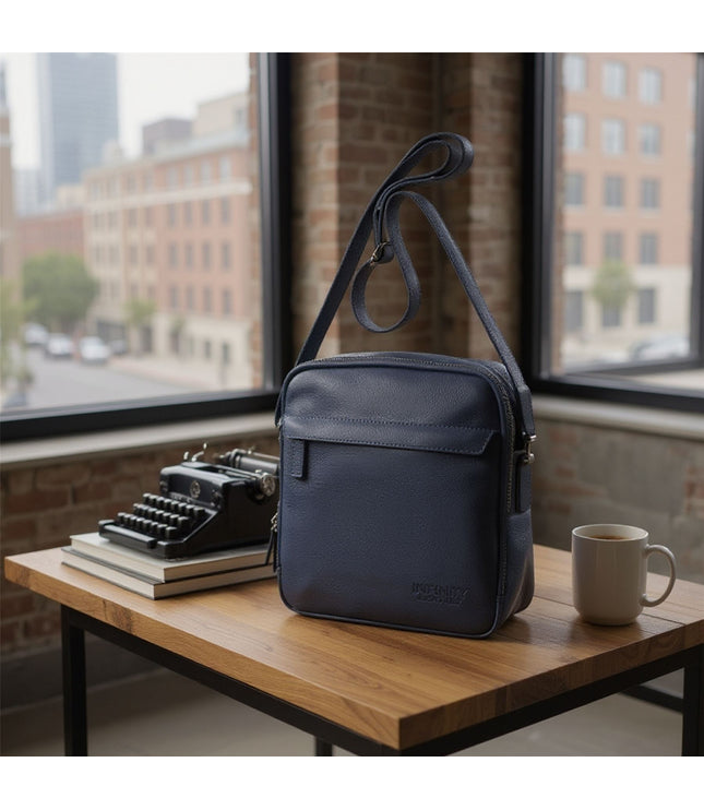 Genuine Leather Navy Vintage Messenger Crossbody Travel Bag - Hawthrone