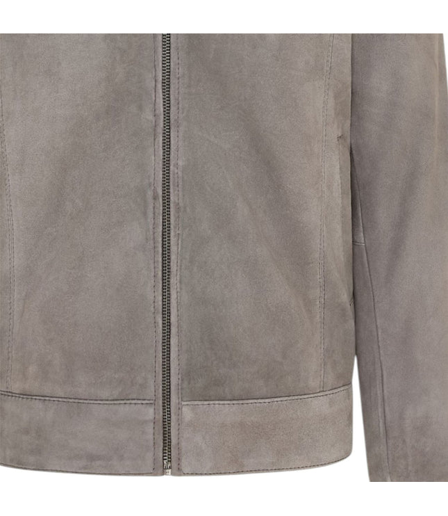 Mens Retro Brown 100% Goat Suede Leather Harington Biker Jacket - Stone