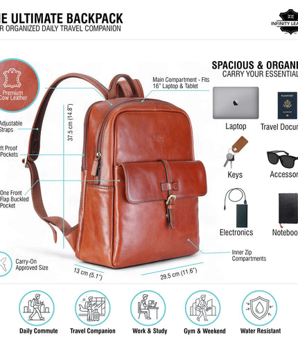 Genuine Leather Tan Vintage Laptop Backpack Travel Bag - Cove