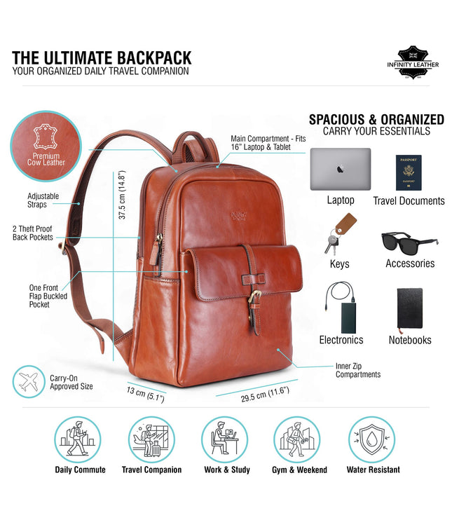 Genuine Leather Tan Vintage Laptop Backpack Travel Bag - Cove