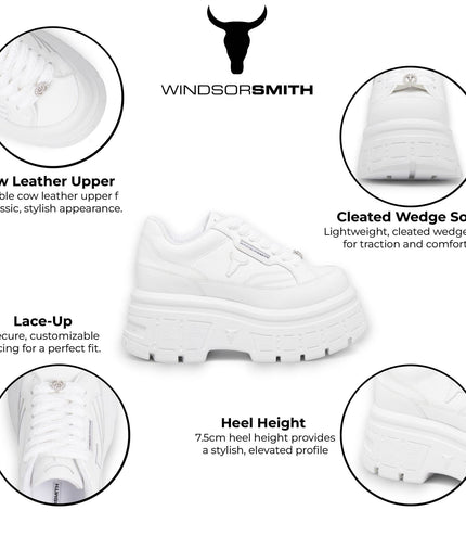 Windsorsmith Womens White Chunky Leather Platform Trainers Sneakers - Swerve