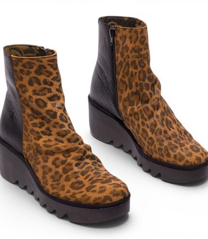 Fly London Women’s Black Tan Suede Leather Wedge Heel Platform Ankle Boots - BAAN538