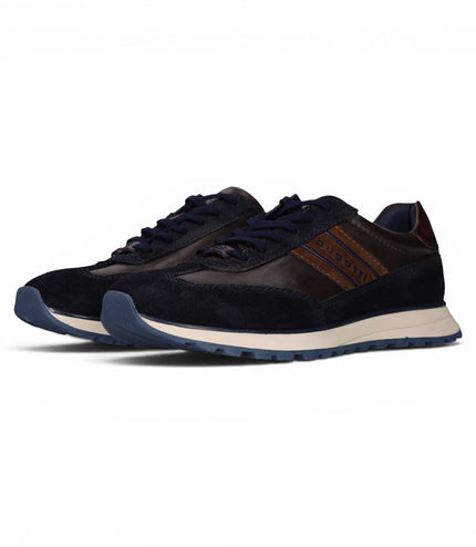 Bugatti Men's Navy Blue Leather Lace-Up Trainer Sneaker Shoes - Timon