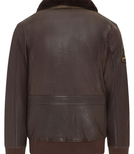 Men's Leather Bomber Sheepskin Collar G-1 Aviator Jacket - Linear - Brown