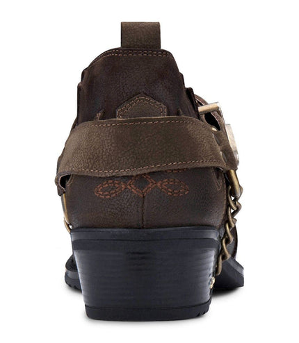 Men's Brown Leather Metal Chain Winklepicker Cowboy Boots