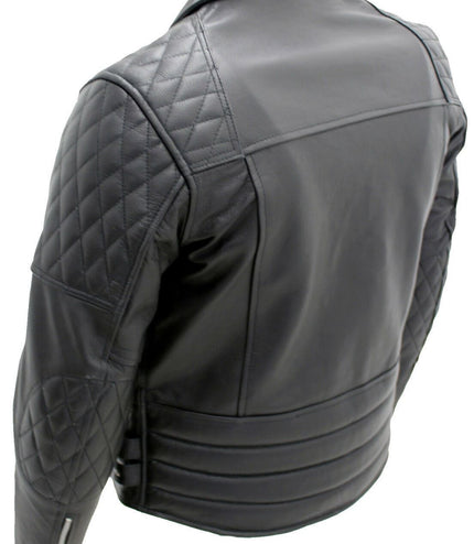 Mens Cowhide Leather Biker Jacket-Nassau - Black