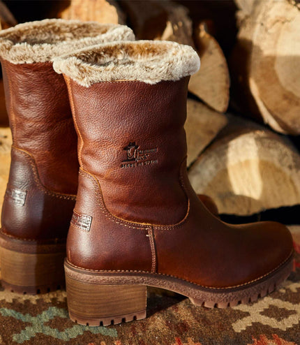 Panama Jack Women's Bark Brown Leather Waterproof Warm Heeled Boots - Piola B8