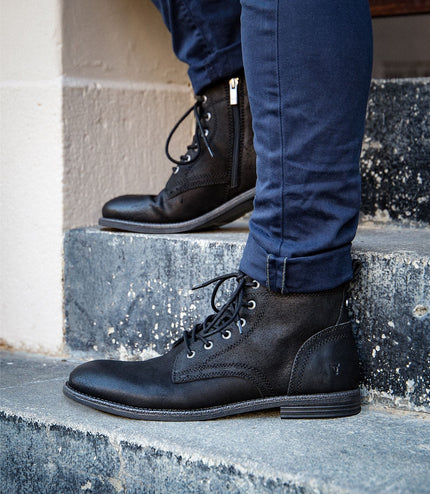 Windsorsmith Mens Black Leather Casual Chukka Ankle Desert Boots - Sebastien