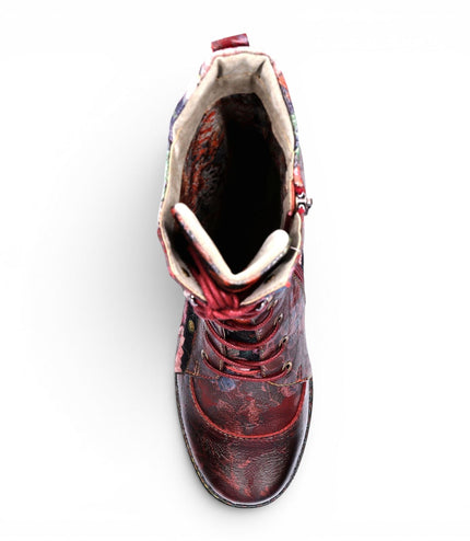 Laura Vita Women's Goth Victorian Floral Wine Leather High Lace-Up Boots - Ibcano-15